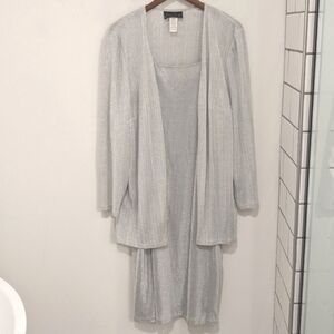 ALEX EVENINGS Women's Silver Shimmery Two Piece Dress Cardigan Wedding Set 18W
